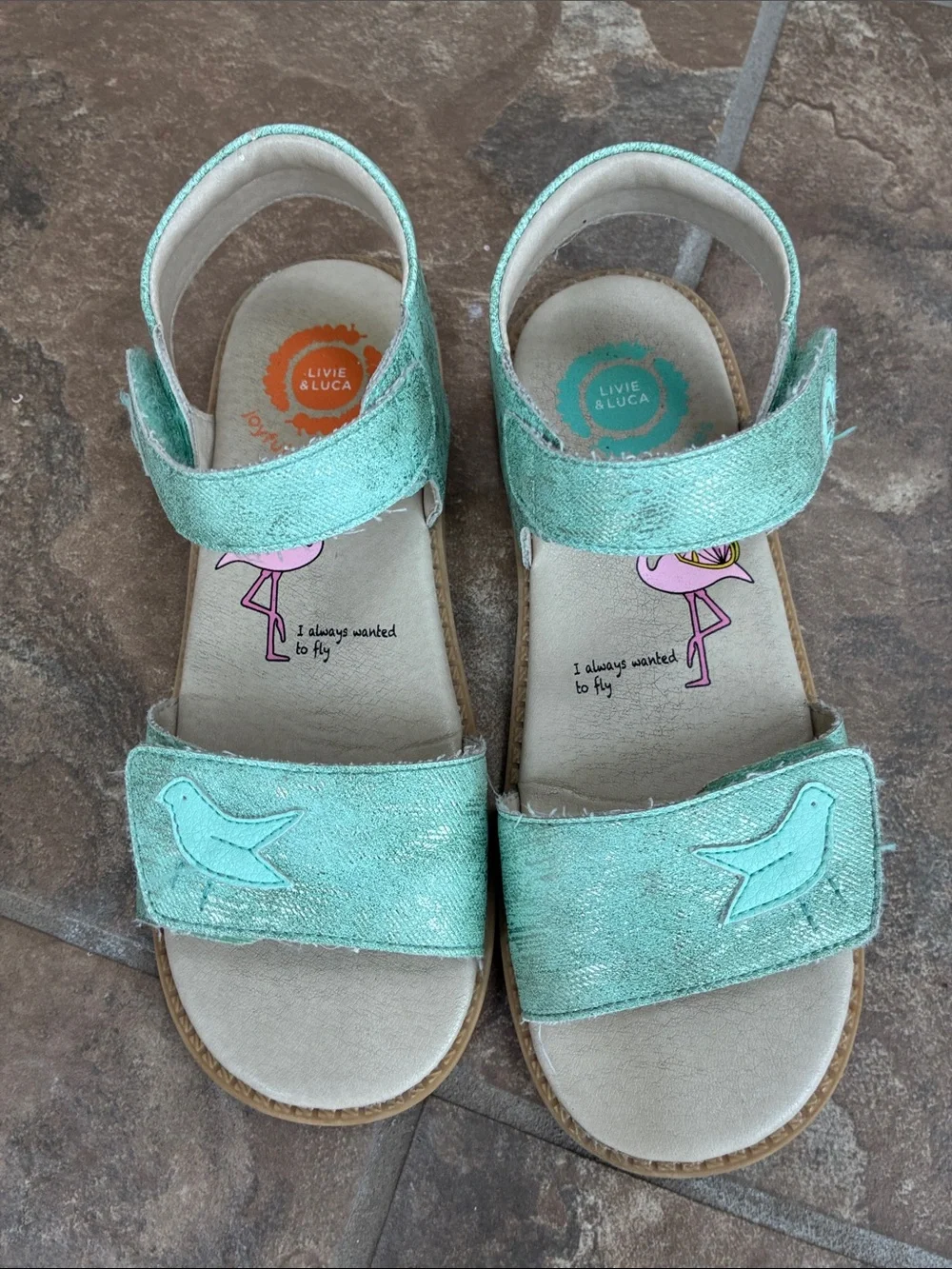 Livie & Luca Mint Green Bird Appliqué Sandals
